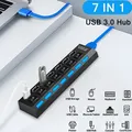 Hub USB 3.0 Splitter hub USB a 7 porte Espansore USB 2.0 3.0 con LED On/Off individuale per PC portatile Unità flash per computer HDD mobile