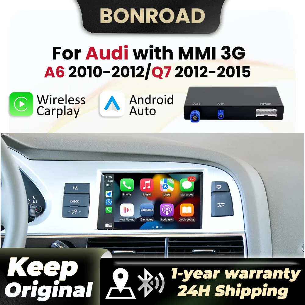 BONROAD Drahtlose Carplay Für Audi C6 A6 4f 2010-2012 Q7 4L 2012-2015 MMI 3G mit Android Auto AirPlay Spiegel Link Bluetooth GPS Image