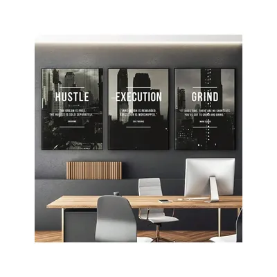 3pc Modern Abstract Hustle Grind Execute Wall Art, Motivational Home Office Canvas Painting Art, For Living Room Cuadros Decor,