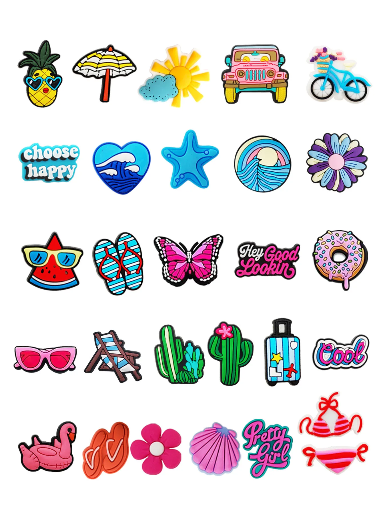 28 Stück rosa Sommer Strand Serie Schuhanhänger für Schuh Schlüsselanhänger Sandalen Strandtasche, PVC DIY Schuhdekorationen Zubehör Schuhe Pin