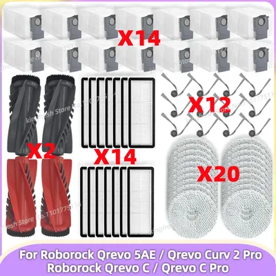 Passend für (Roborock Qrevo 5AE / Roborock Qrevo C / Roborock Qrevo C Pro/ Qrevo Curv 2 Pro ) Staubsaugerteile: Hauptbürste, Seitenbürste, HEPA-Filter, Wischmopptuch, Staubbeutel, Zubehör