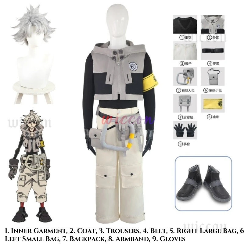 Anime Rudo GACHIAKUTA Cosplay Kostüm Punk Street Hot Punk Kurze Kapuze Jacke Taille Tasche Uniform Perücken Halloween Outfits für Männer Image