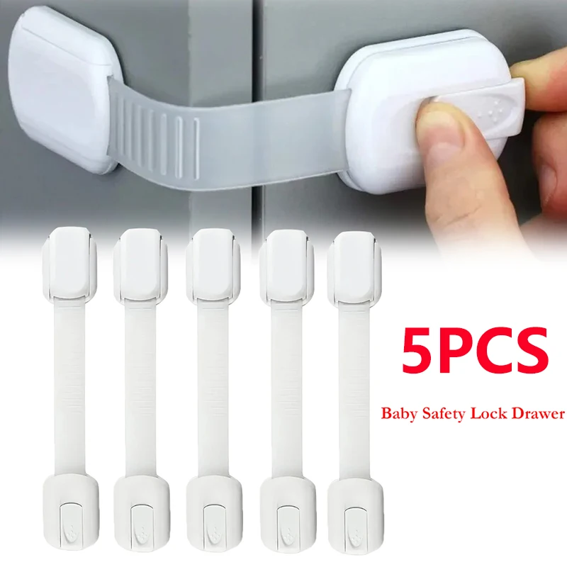 5 Packungen Baby-Sicherheitsschloss für Schubladen, Kindersicherung, Schrankschlösser, selbstklebende Schrank-Schubladen-Türriegel, babysichere Gurte Image