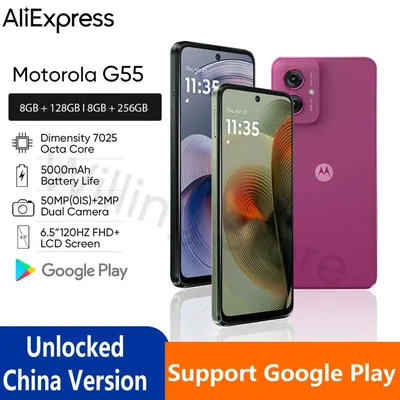Unlocked Motorola Moto G55 5G Smartphone 6.5'' 120Hz FHD+ Screen 50MP Dual OIS Camera Dimensity 7025 Octa Core 5000mAh Battery