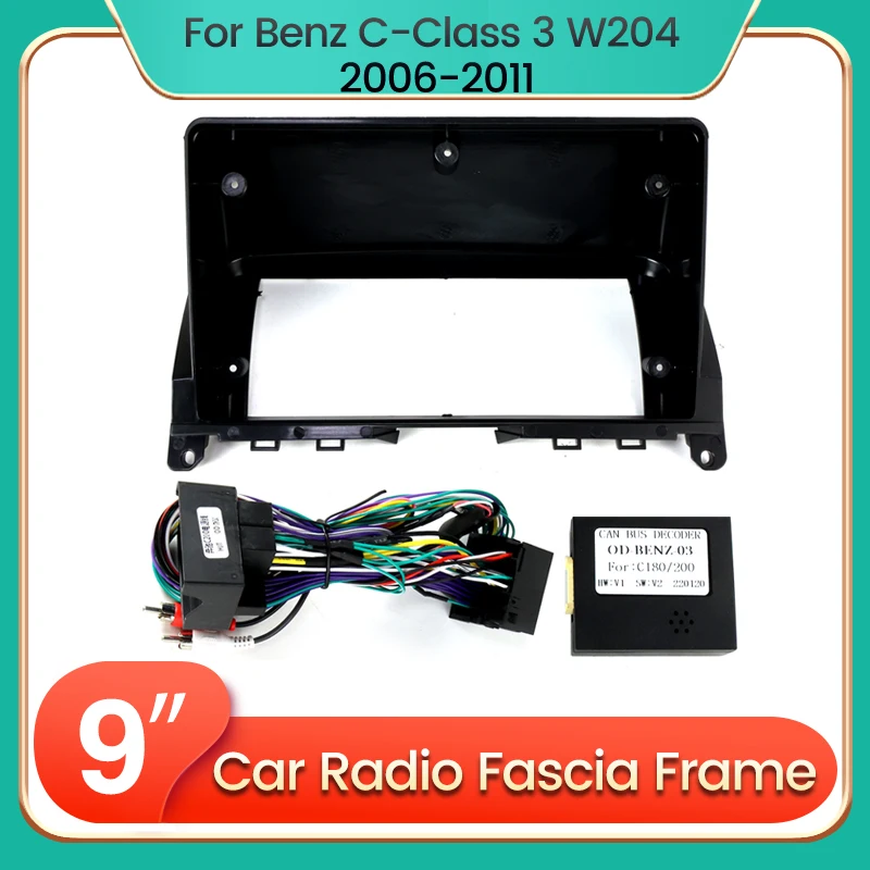 For Mercedes Benz C Class 3 W204 S204 2006-2011 Car Radio Multimedia Frame Stereo Cover Panel Dashboard Bracket Cable Kit Bezel