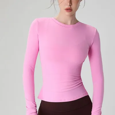 Women's Long Sleeve Yoga T-shirt Quick Dry Sports Top Workout T-shirt Running Sexy Exposed Navel Fitness Gym Shirts Sportswear