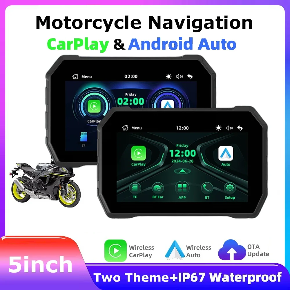 5-Zoll Wireless CarPlay Moto Android Auto Digital Motorrad Armaturenbrett GPS Motorrad Navigation Zwei Themen Display Image