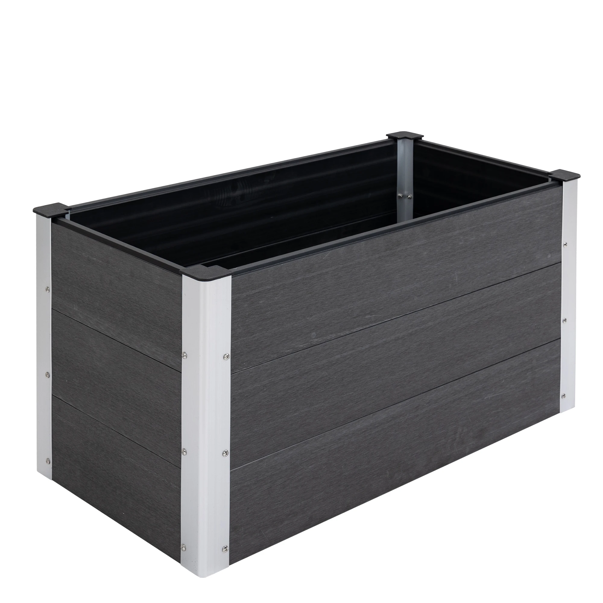 Rectangular Raised Bed Weatherproof Planter WPC and Aluminium, Without Bottom, For Balcony Garden Courtyard, Grey, 100x50x55cm Image
