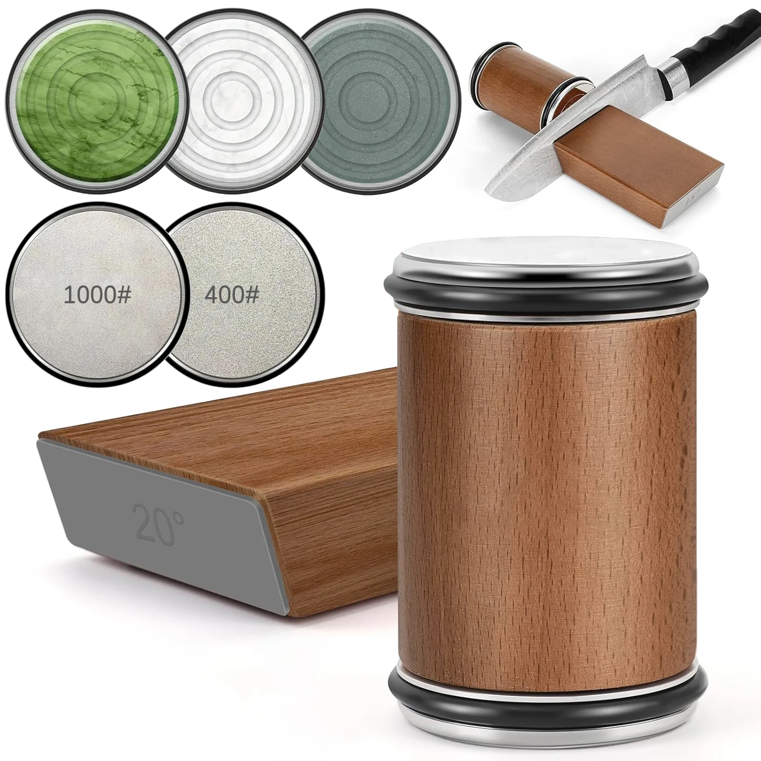 Rollender Messerschärfer für Messerschärfer-Set mit gerader Kante und 15/20 ° Grad magnetischer Winkel für Küchenmesser Schleifstein-Set Image