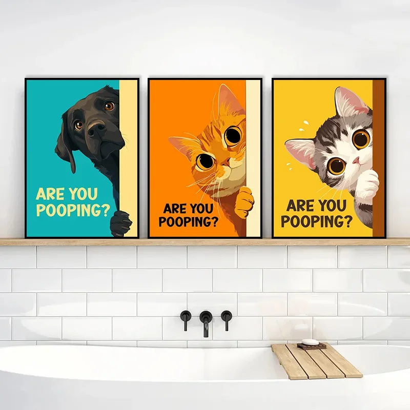 Are You Pooping Posters Funny Bathroom Sign Canvas Prints Cute Dog Cat Capybara Art for Painting Wall HD Pictures Toilet Decor