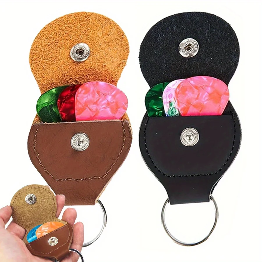 4pcs/set Faux Leather Guitar Pick Holder with 3 Random Color 0.46mm Picks - Music Instrument Accessory Keychain Attachment JXB