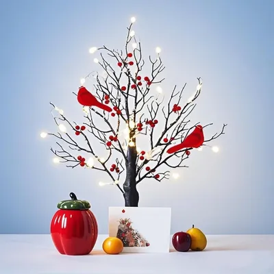 Battery-Operated Vintage Glowing Tree With Cardinals – Perfect For Holidays Glowing Tree Operated Twinkle Trees Lamp Lighted