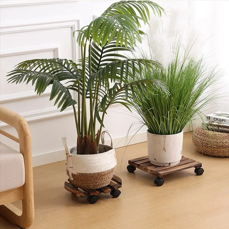 Pflanzgefäß aus massivem Holz, Topfständer, Bonsai, rundes Rad, Blumentopf, Holzhalter Image