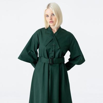 wundergeist Tie Neck Flare Long One Piece Green