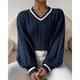 Per donna Felpa Maglione Moda Casual Blocco di colori A Coste Scollo a V Lavorato a maglia Manica Lunga Top Regolari Maglia All'aperto Quotidiano Weekend Nero Blu marino Autunno Inverno