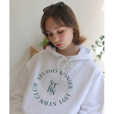 boniee Circle Round Typo Graphic Logo Graphic Over Hood White