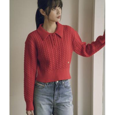 vanone KN4239 Nouveau cable collar knit_Red