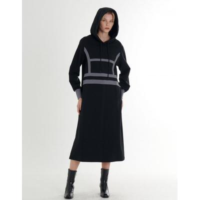 freaks Menspan twill back brushed brushed structured color blocking lip detail hooded midi dress _black