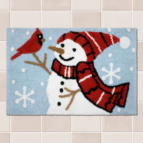Holiday Cheer Snowman Bath Rug Light Blue 30 x 20, 30 x 20, Light Blue