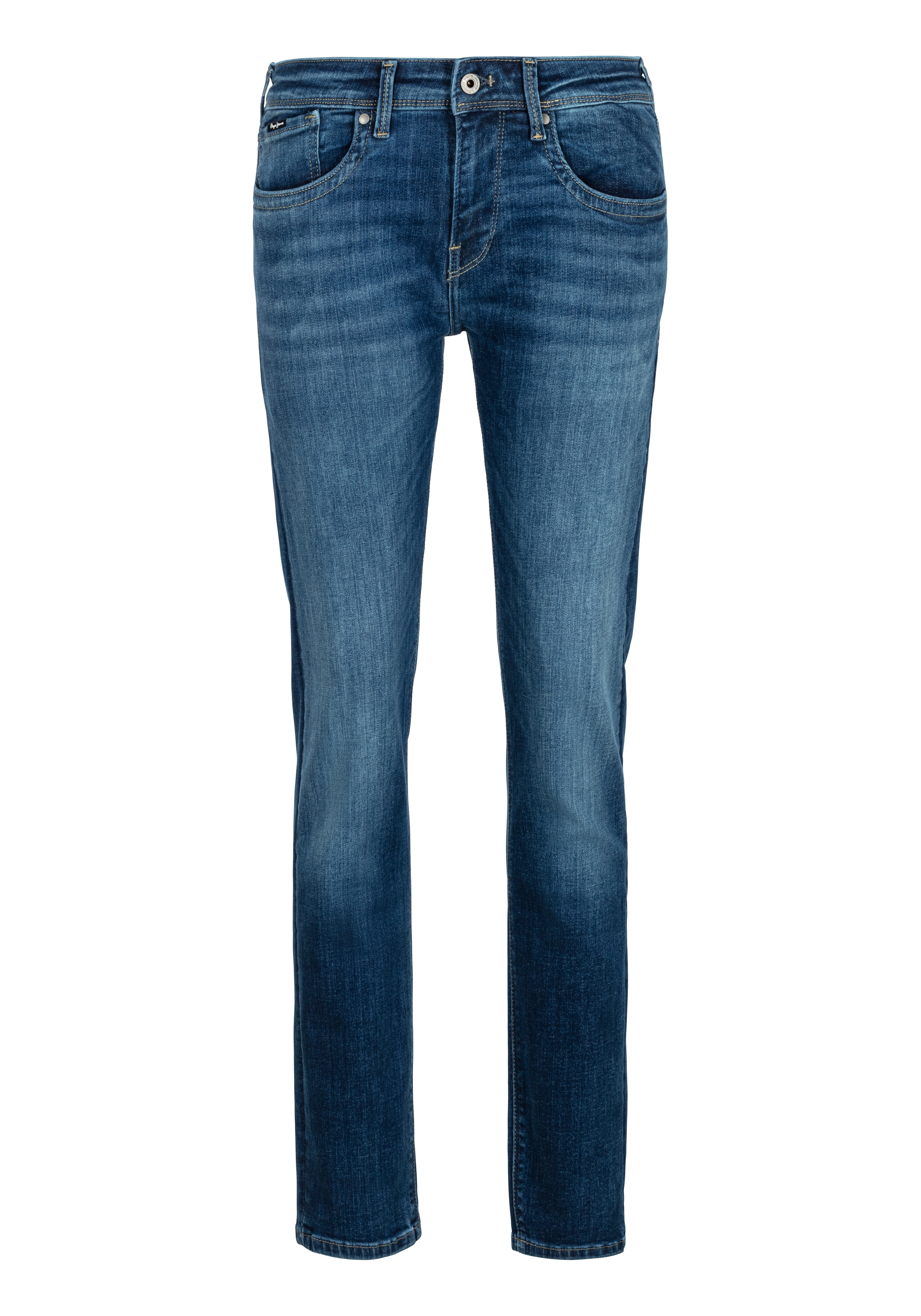 Slim-fit-Jeans PEPE JEANS "HATCH", Herren, Gr. 36, Länge 34, blau (medium powerflex), Denim/Jeans, Obermaterial: 94% Baumwolle, 4% Elastomultiester, 2% Elasthan, slim fit lang, Jeans Slim-fit-Jeans, im 5-Pocket Design
