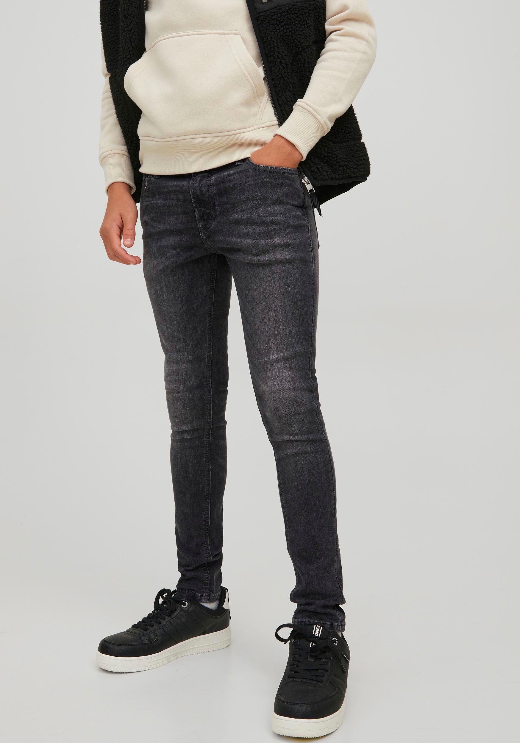 5-Pocket-Jeans JACK & JONES JUNIOR "JJICHRIS JJORIGINAL", Jungen, Gr. 158, N-Gr, schwarz (schwarz denim), Denim/Jeans, Obermaterial: 100% Baumwolle, unifarben, Modisch, relaxed fit knöchellang, Jeans Image