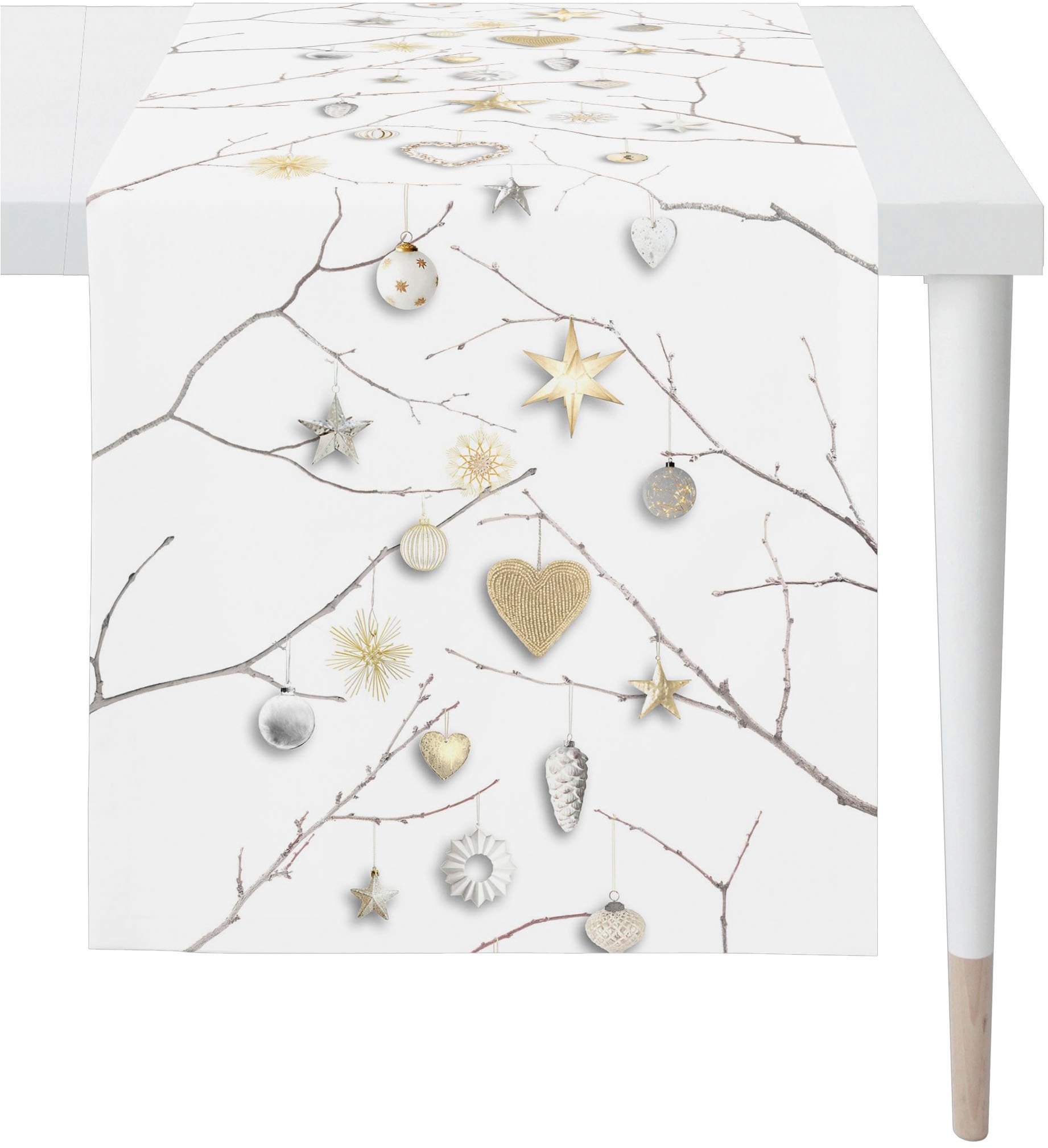 Tischläufer APELT "3750", beige (beige, weiß), B:140cm L:46cm, Baumwolle, Polyester, Tischdecken Image