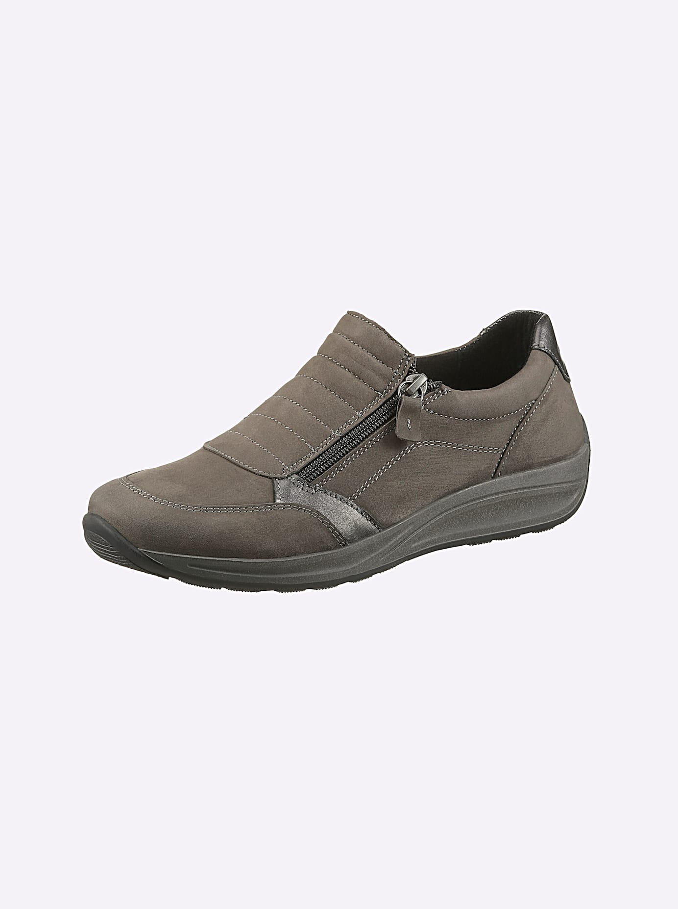 Slipper CASUAL LOOKS, Damen, Gr. 39, grau (taupe), Glattleder, Nubukleder, Rindsleder, Schuhe