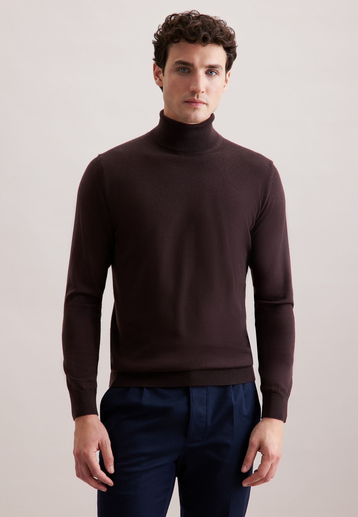 Strickpullover SEIDENSTICKER "Schwarze Rose", Herren, Gr. L, dunkelbraun, 100% Wolle, unifarben, regular fit, Rundhals, Pullover, 1/1 Rundhals Uni Image