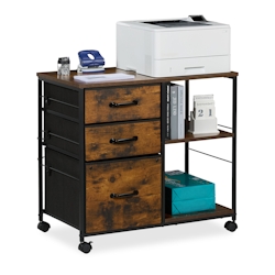 Relaxdays Rollcontainer, 3 Schubladen, Hängeregister, Industrial-Design, HBT: 68x75x40 cm, Aktenschrank, braun/schwarz Image