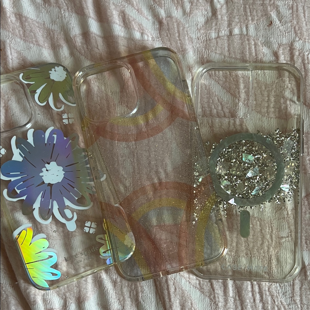 Kate Spade Cell Phones & Accessories | Kate Spade Clear Floral And Case Mate Glitter Phone Case Trio | Color: Gray | Size: Os