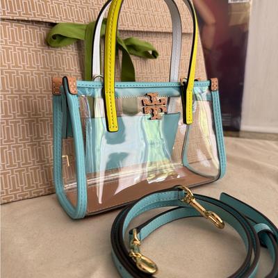 Tory Burch Bags | Latest Tory Burch Blake Clear Vinyl Multi Color Mini Tote Crossbody Bag 165833 | Color: Blue/Yellow | Size: Os