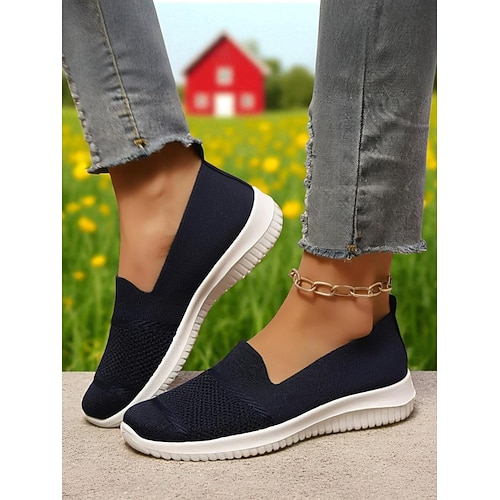 Damen-Sneaker zum Hineinschlüpfen in leuchtendem Orange aus Flyknit – leichte, atmungsaktive Wanderschuhe für den Alltag und zum Reisen Image