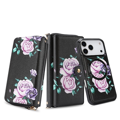 Handy Hülle Handyhüllen Für iPhone 17 Pro Max 17 Air 16 15 14 Pro Max Plus 13 Pro Max Brieftaschenhülle Abnehmbar Vollschutz mit Trageriemen Retro Echtes Leder Image