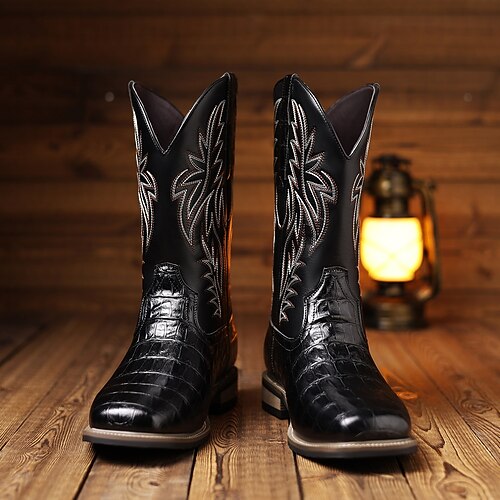 Herren-Western-Cowboystiefel – klassisches Braun mit gesticktem Design, Schuhe im Vintage-Western-Stil für Country-Events, Rodeos und Freizeitausflüge Image