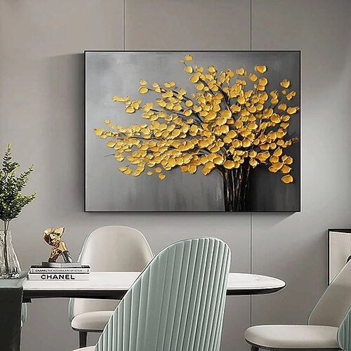 große größe gold baum gemälde handgemalte blume ölgemälde handgemalte wilde blumen malerei handgemachte 3d textur blühende blume malerei flora malerei wand kunst botanische malerei wand kunst Image
