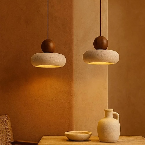 Wabi-Sabi-Stil Nachttisch-Hängeleuchte Kronleuchter gelb Travertin kleine Pendelleuchte 85-265 V Image