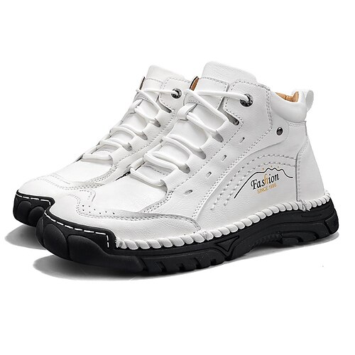 Weiße, handgefertigte Freizeitstiefel für Herren mit Schnürdesign, rutschfester Sohle und leichtem Komfort, stylische Streetwear-Stiefel für den Alltag und zum Reisen Image