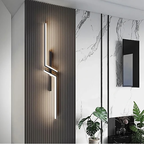 Schwarze LED-Wandleuchte, moderne lineare Wandleuchte aus Metall, LED-Wandleuchte für den Innenbereich, lange Streifen-Design, Innenwandleuchte für Wohnzimmer, Schlafzimmer, Veranda, Flur, Badezimmer, Image