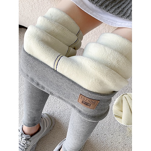 Damen Leggings mit Fleecefutter Fleecehose Leggings Mode Basic Lässig Volle Länge Hohe Taille Einfach Hoher Schnitt Bequem Weich Dehnbar Täglich Heim Dunkelgrau Schwarz Beige Grau Sommer Frühling Image