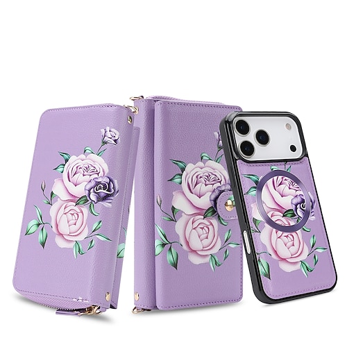 Handy Hülle Handyhüllen Für iPhone 17 Pro Max 17 Air 16 15 14 Pro Max Plus 13 Pro Max Brieftaschenhülle Abnehmbar Vollschutz mit Trageriemen Retro Echtes Leder Image