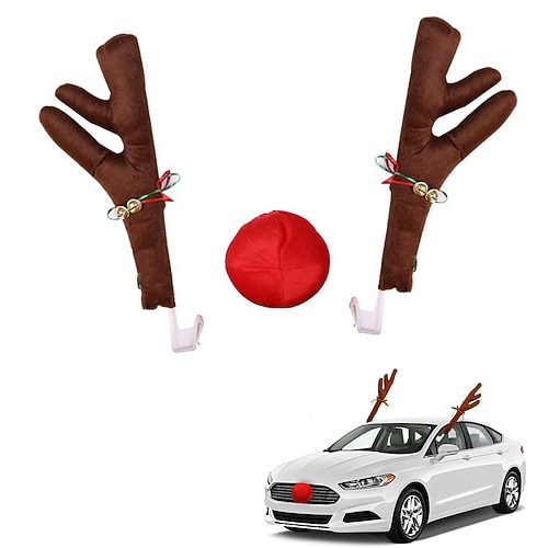 Weihnachtsauto Rentiergeweih Nase Weihnachtsdekorationen am besten für Fenster Dach Kühlergrill-Set mit Rudolph-Rentiermotiv – Dekorationsset für Auto-Urlaubszubehör, auch für SUV, Van, LKW