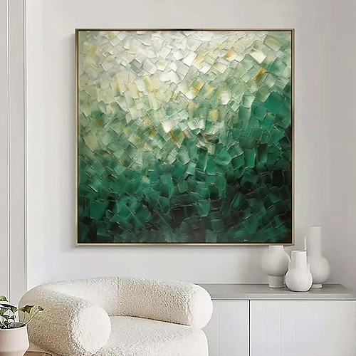 Handgefertigtes Ölgemälde auf Leinwand, Wandkunst, Dekoration, zeitgenössische grüne Zusammenfassung für Heimdekoration, gerolltes, rahmenloses, ungedehntes Gemälde Image