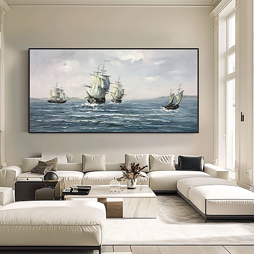 Großes handgemaltes Wandkunst-Segelboot-Party-Ölgemälde, handgefertigte Meereslandschaft, Texturmalerei, Kunst, buntes Bootsbild, Wandkunst, Heimdekoration, Dekor, gerollte Leinwand, kein Rahmen, Image