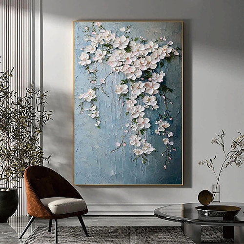 Blumenölgemälde, handgemaltes Wildblumengemälde, handgefertigte 3D-Textur, blühendes Blumengemälde, Leinwand, extragroß, Flora-Gemälde, Wandkunst, botanisches Gemälde, Wandkunst-Dekor, Rosenkunst Image