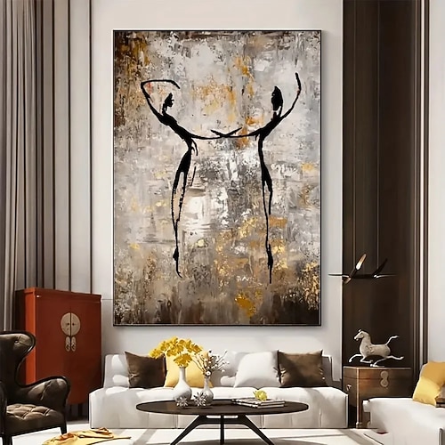 handgefertigtes Ölgemälde auf Leinwand, Wandkunst, Dekoration, einfache abstrakte Tanzfigur für die Inneneinrichtung, gespannter Rahmen, hängendes Gemälde/gerolltes rahmenloses, ungedehntes Gemälde Image