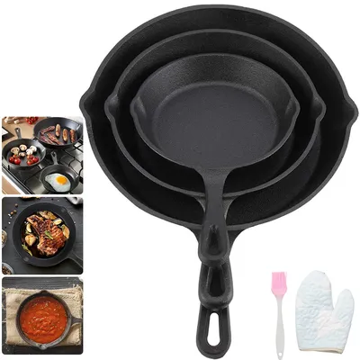 3pc Cast Iron Frying Pan Non-stick Skillet Kitchen Fry Pot Breakfast Pan Omelette Pancake Pot Induction Cooking Cookware