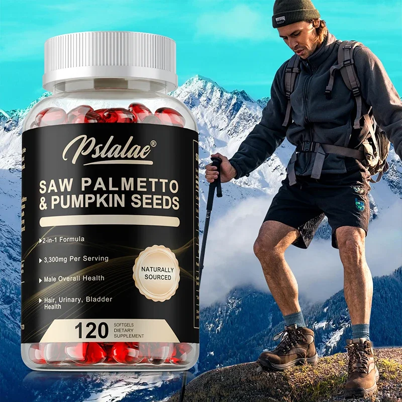 2-in-1 Pumpkin Seed Oil and Saw Palmetto - Prostate Health Hair Supplement Urinary Health - 120 Capsules