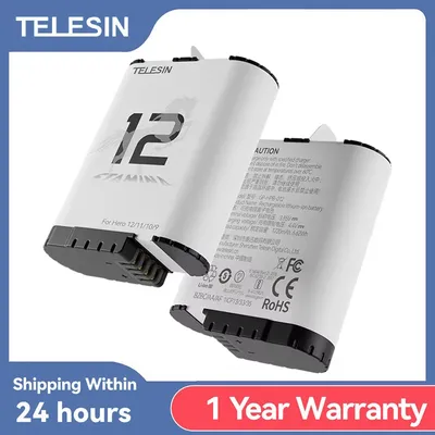 TELESIN Endurence Battery 1750 mAh For GoPro Hero 12 11 10 9 Accessories Optional Battery Box For GoPro Camera Battery 12 Black