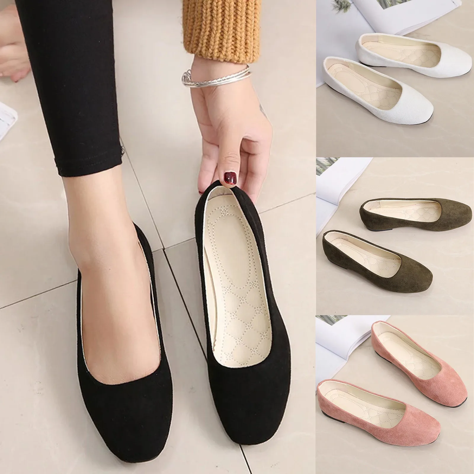 Korean Style Shallow Mouth Shoes Elegant Versatile Slip On Flat Shoes Casual Ballerina Shoes Ladies' Vintage Office Sandals