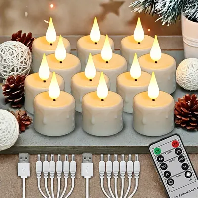 Rechargeable LED Candles By USB Timer Remote Flickering Flames Wedding Candles Birthday Home Decor Tealights Charger Candle Lamp